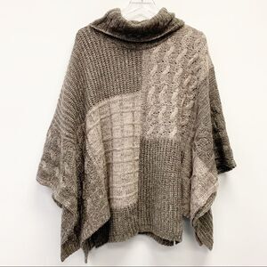 Cable Knit Cowl Neck Caftan Beige and Brown, XS